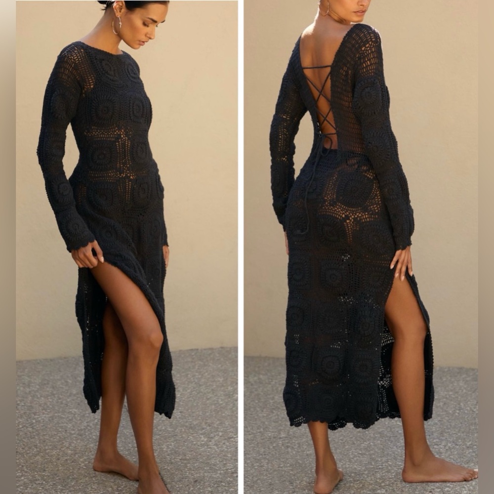 Anthropologie Bohemian Crochet Knit Midi Dress
